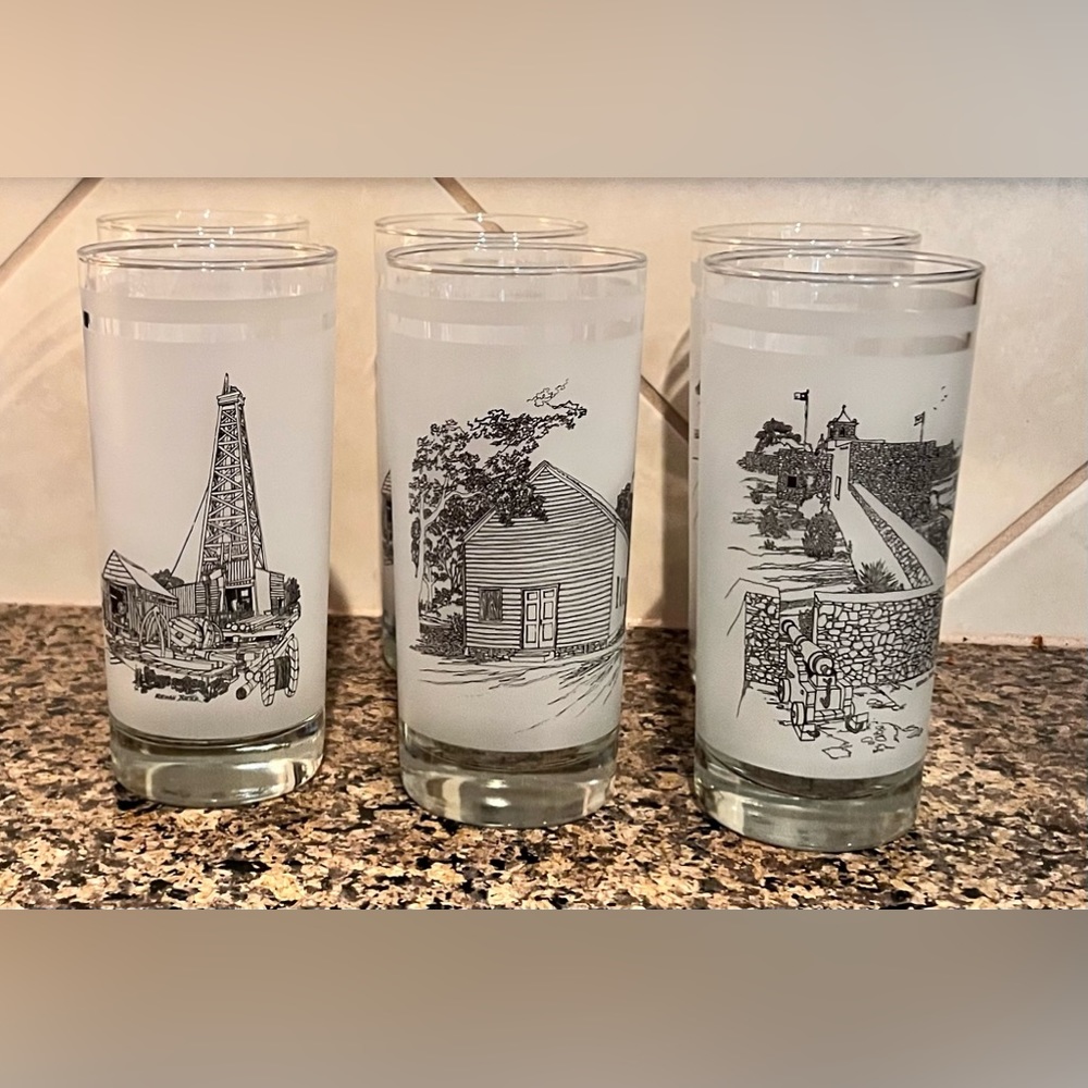 Collectible Texas Anniversary Commemorative Lot Of 6 Frosted 6-1/4” Drinkware